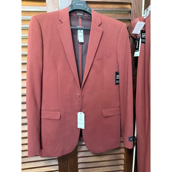 Express Other - Express Mens 4-Way Hyper Stretch Slim Fit Suit Rust Red 40R Jacket 33x30 Pants